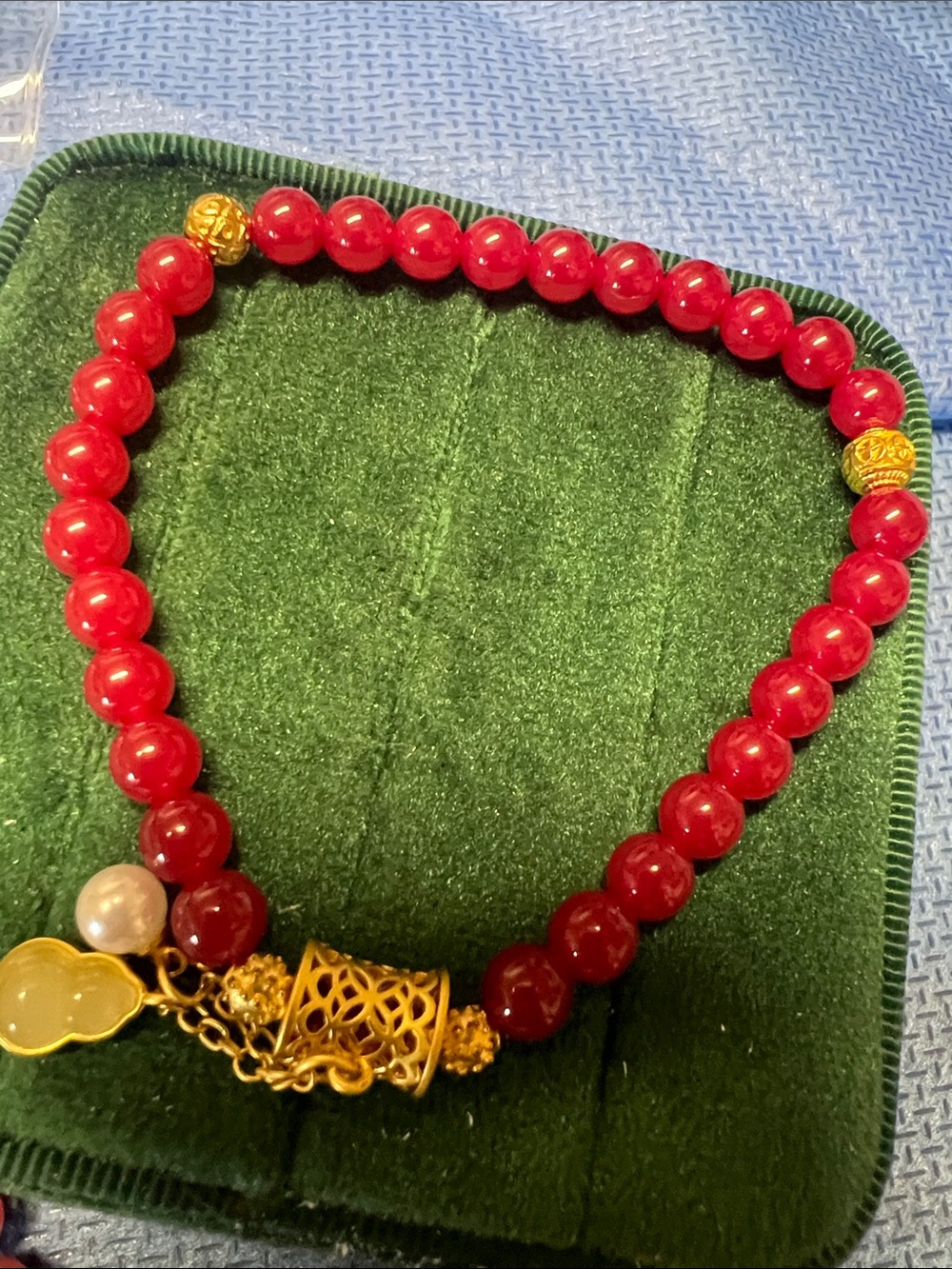 Beaded Ruby Bracelet with Gold Accents